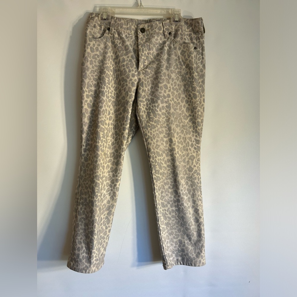 CHICO’S PLATINUM DENIM SKIN PRINT LIGHT GREY COTTON BLEND WOMEN’S JEANS SIZE 1.5